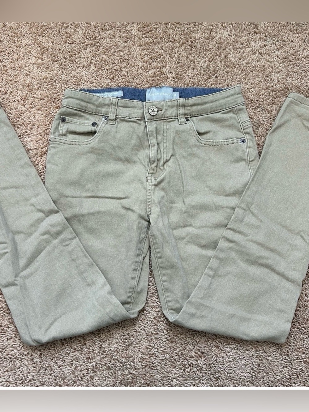 Lucky Brand Pants Boys 14 Skinny Stretch Adjustable Waist Khaki Canvas Cotton*